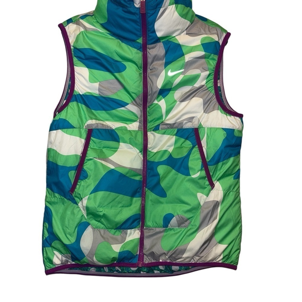Nike Girls Alliance Graphic Reversible Puffer Vest Polka Dot Camo Size XL